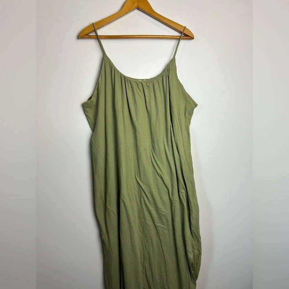 Sold Synergy Maxi Dress Women L 100% Organic Cotton Elegant Green Slip Sleeveles - Picture 4 of 12